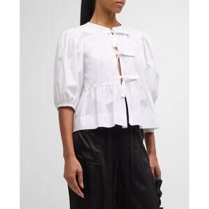 A New Day Women's Puff 3/4 Sleeve Tie-Front Blouse in White Size Small